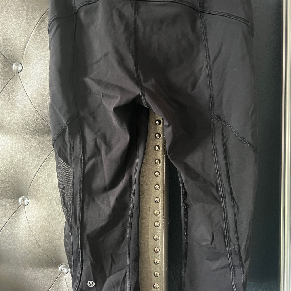 Lululemon Black Athletic Capri Leggings with Mesh Panels - Picture 3 of 5
